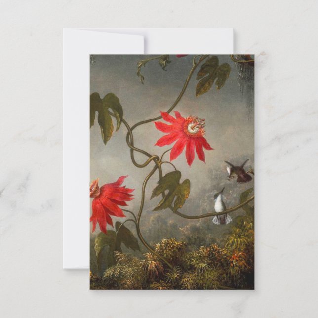 Cartão RSVP Flores de Paixão com Pássaros Hummingbird (Frente)