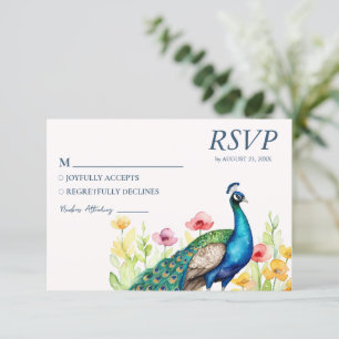 Cartão RSVP Flores de Peacock de Cores Aquáticas Trendy