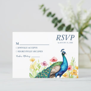Cartão RSVP Flores de Peacock de Cores Aquáticas Trendy
