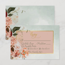 Cartão RSVP Flores de Pêssego e Ferrugem no Casamento Verde