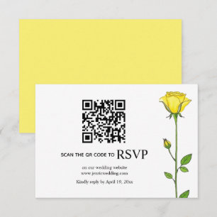 Cartão RSVP Flores de rosa amarela Código QR casamento floral
