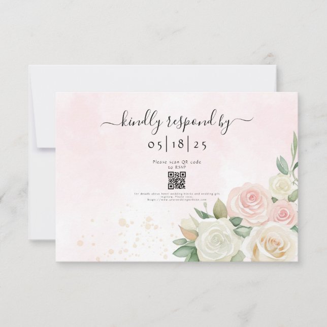 Cartão RSVP Flores de Rosa Rosa e Branca (Frente)