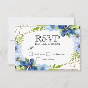 Cartão RSVP Flores de Verão Azuis e Marinho para Casamento