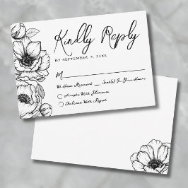 Cartão RSVP Flores Desenhadas à Mão para Casamento