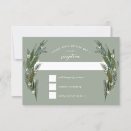 Cartão RSVP Flores Desenhadas Folhas Verde Olmo Casamento