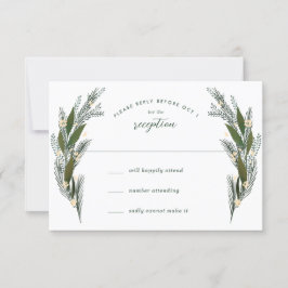 Cartão RSVP Flores Desenhadas Folhas Verdura Casamento Branco