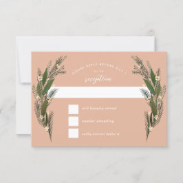 Cartão RSVP Flores Desenhadas Folhas Verdura Casamento Pêssego