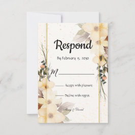 Cartão RSVP Flores Douradas Elegantes