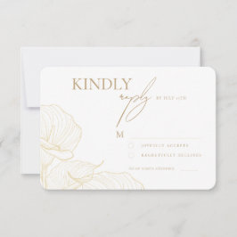 Cartão RSVP Flores Douradas Elegantes Botânica Casamento Moder