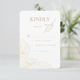 Cartão RSVP Flores Douradas Elegantes Botânica Casamento Moder