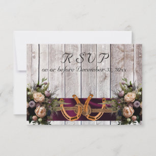 Cartão RSVP Flores e ferraduras, Casamento de Fita Roxa
