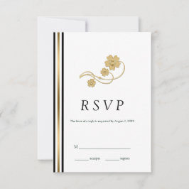 Cartão RSVP Flores E Linhas Douradas