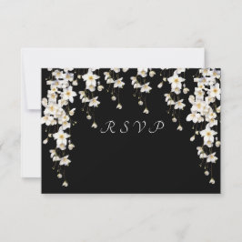 Cartão RSVP Flores Elegantes em Aquarela Preta e Branca