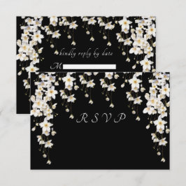 Cartão RSVP Flores Elegantes em Aquarela Preta e Branca