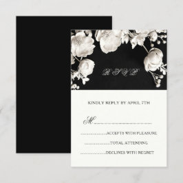 Cartão RSVP Flores Esculturais em Preto e Branco Rosas Silvest