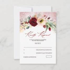 Cartão RSVP Flores Francesas Rosa Dourado Casamento Glitter RS