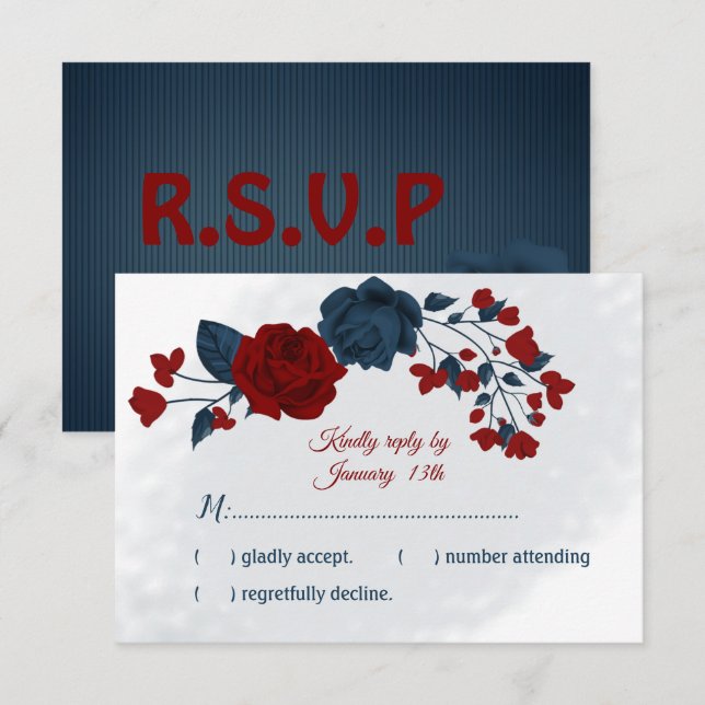 Cartão RSVP Flores marinhos e burgundy botânica (Frente/Verso)