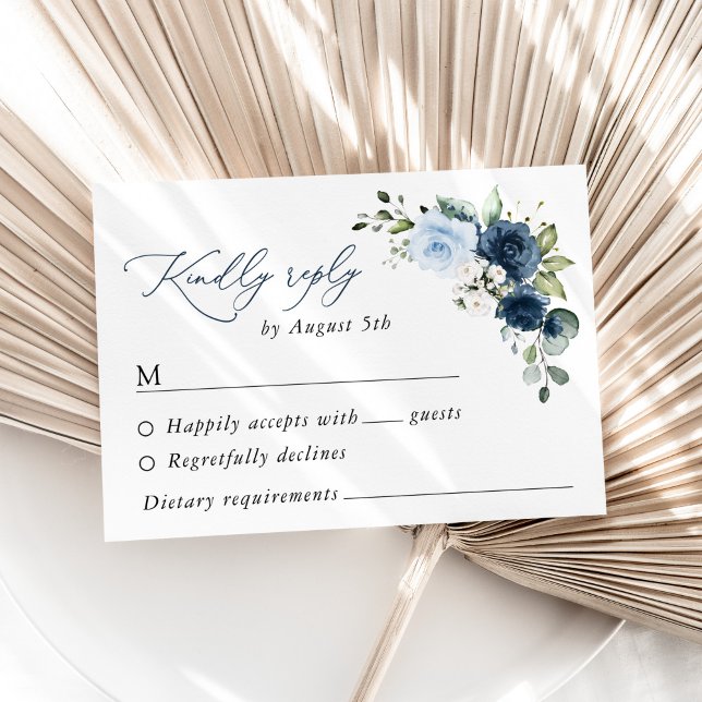 Cartão RSVP Flores marinhos, Flores Azuis, Boho, Casamento Flo (Criador carregado)