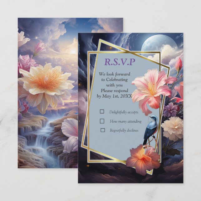 Cartão RSVP Flores Místicas do Realm Supernatural (Frente/Verso)