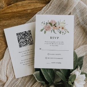 Cartão RSVP Flores Neutras Código QR Combo e Tradicional