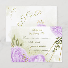 Cartão RSVP Flores roxas bonito folhas verdes botânicas