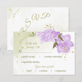 Cartão RSVP Flores roxas bonito folhas verdes botânicas