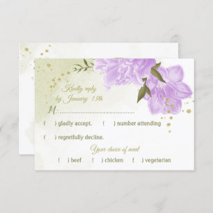 Cartão RSVP Flores roxas bonito folhas verdes botânicas