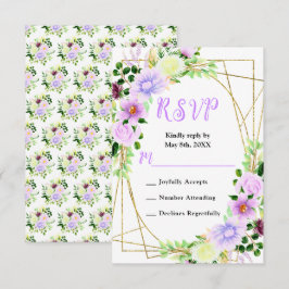 Cartão RSVP Flores Roxas de Primavera com Folhagem