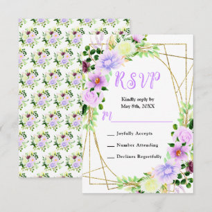 Cartão RSVP Flores Roxas de Primavera com Folhagem