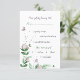 Cartão RSVP flores roxas folhas verdes