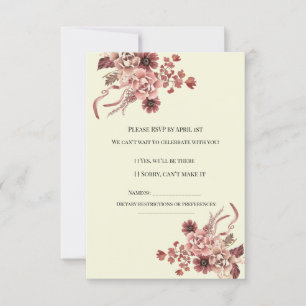 Cartão RSVP Flores Rusticas de Outono em Fundo Creme Aquarela