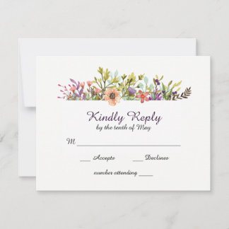 Cartão RSVP Flores Selvagens Aquarela Casamento Encosta da Mon