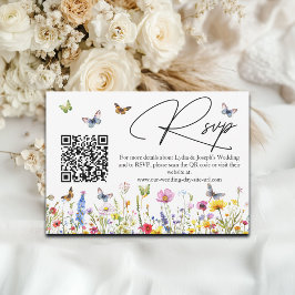 Cartão RSVP Flores Selvagens Borboletas Casando Código QR Cart
