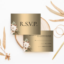 Cartão RSVP Flores selvagens legantes no Dourado Casamento Boh