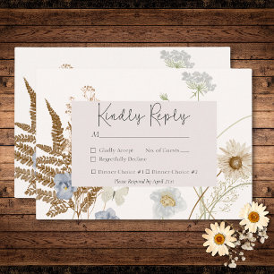 Cartão RSVP Flores selvagens no Janto Cream Weds Two