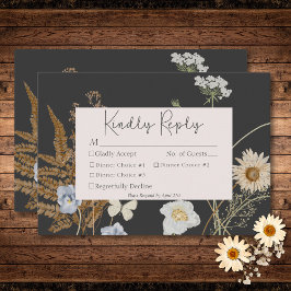 Cartão RSVP Flores selvagens no Janto do Casamento do Carvão T
