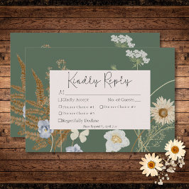 Cartão RSVP Flores selvagens no Janto Sage Green Wedding Three