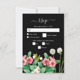 Cartão RSVP Flores Selvagens Periwinkle Watercolor Preto