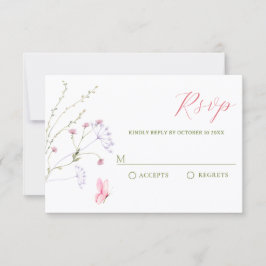 Cartão RSVP Flores silvestres brancas cinza aquarela