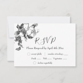 Cartão RSVP Flores-silvestres brancas-negras modernas e elegan