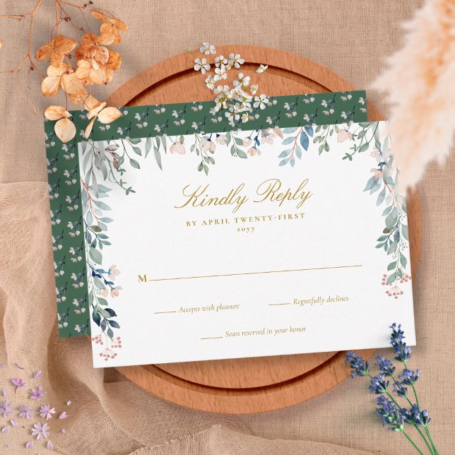 Cartão RSVP Flores Silvestres Casamento Verde (Greenery Floral Wildflowers Wedding RSVP Card)