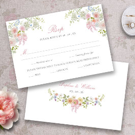 Cartão RSVP Flores Silvestres com Laços Rosa