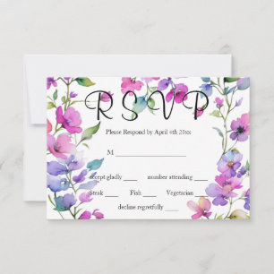 Cartão RSVP Flores silvestres cor-de-rosa-rosa-Elegante