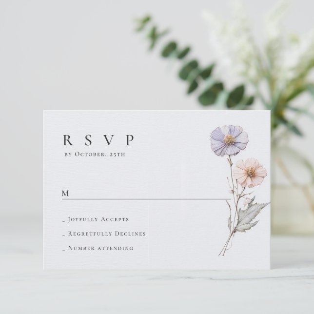 Cartão RSVP Flores Silvestres Em Água-tinta Elegantes Noivado  (Em pé/Frente)
