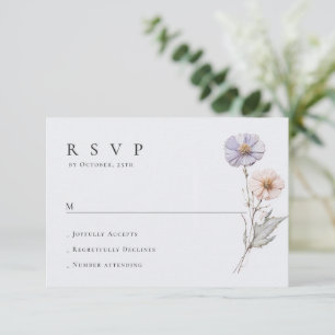 Cartão RSVP Flores Silvestres Em Água-tinta Elegantes Noivado 