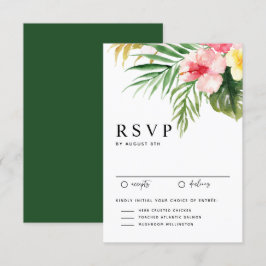 Cartão RSVP Flores Tropicais de Aquarela e Casamento Verde