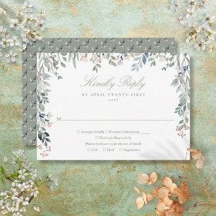 Cartão RSVP Flores Verdura Flores Silvestres Casamento Verde S