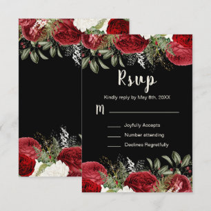 Cartão RSVP Flores Vermelhas de Natal Elegantes Sweet Sixteen
