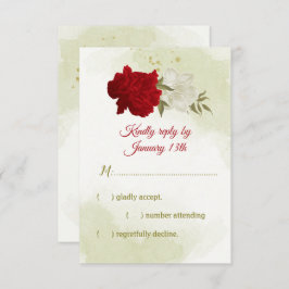 Cartão RSVP flores vermelhas folhas verdes