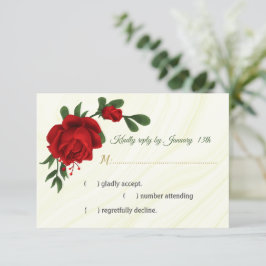 Cartão RSVP flores vermelhas folhas verdes